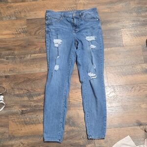 Maurices Everflex High Rise Blue Distressed Skinny Jeans